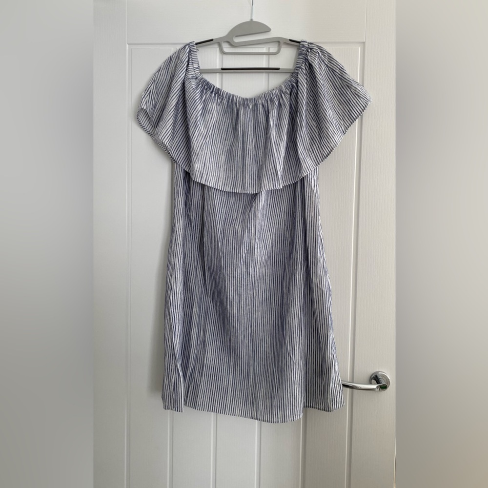🏷️ SALE - NWT J. Crew Striped Off the Shoulder Dress Coverup Beach Holiday - Picture 3 of 7